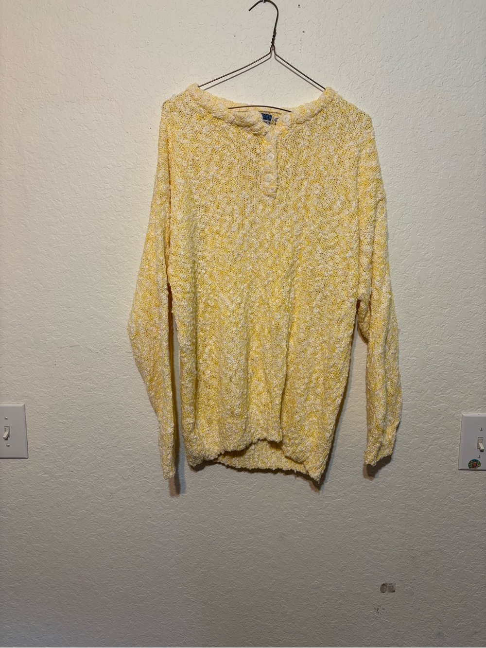 Winterset Vintage Textured Yellow Cowl-Neck Sweater with Henley Buttons